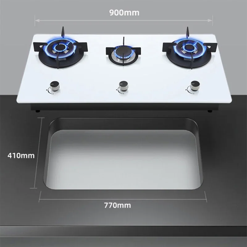 가정용 천연 가스 3 헤드 가스 레인지 내장, 흰색 가스 스토브, 다공성, 격렬한 불 밥솥
