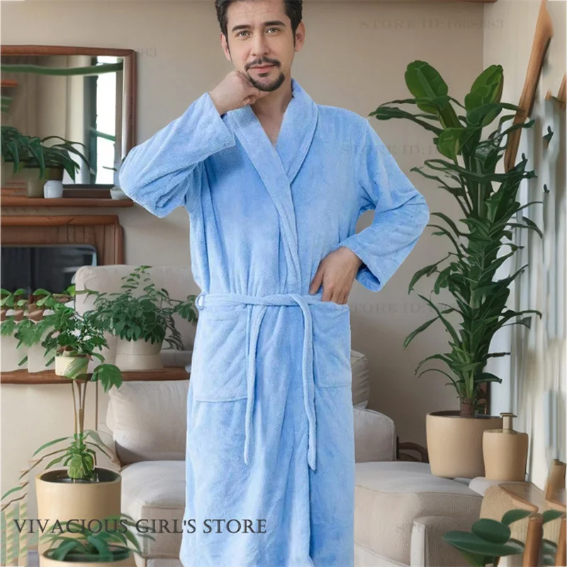 厚手のフランネルメンズローブ着物バスローブガウンルーズカジュアルパジャマホーム服冬コーラルフリースラウンジウェアネグリジェ