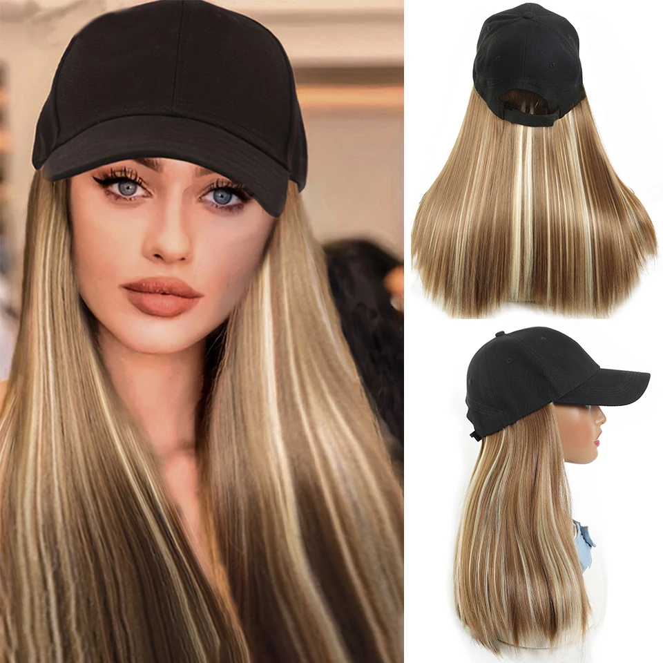 

18inch Adjustable Sports Style Baseball Cap Wig For Women, Synthetic Straight Hair,Beginner Friendly For Daily Use