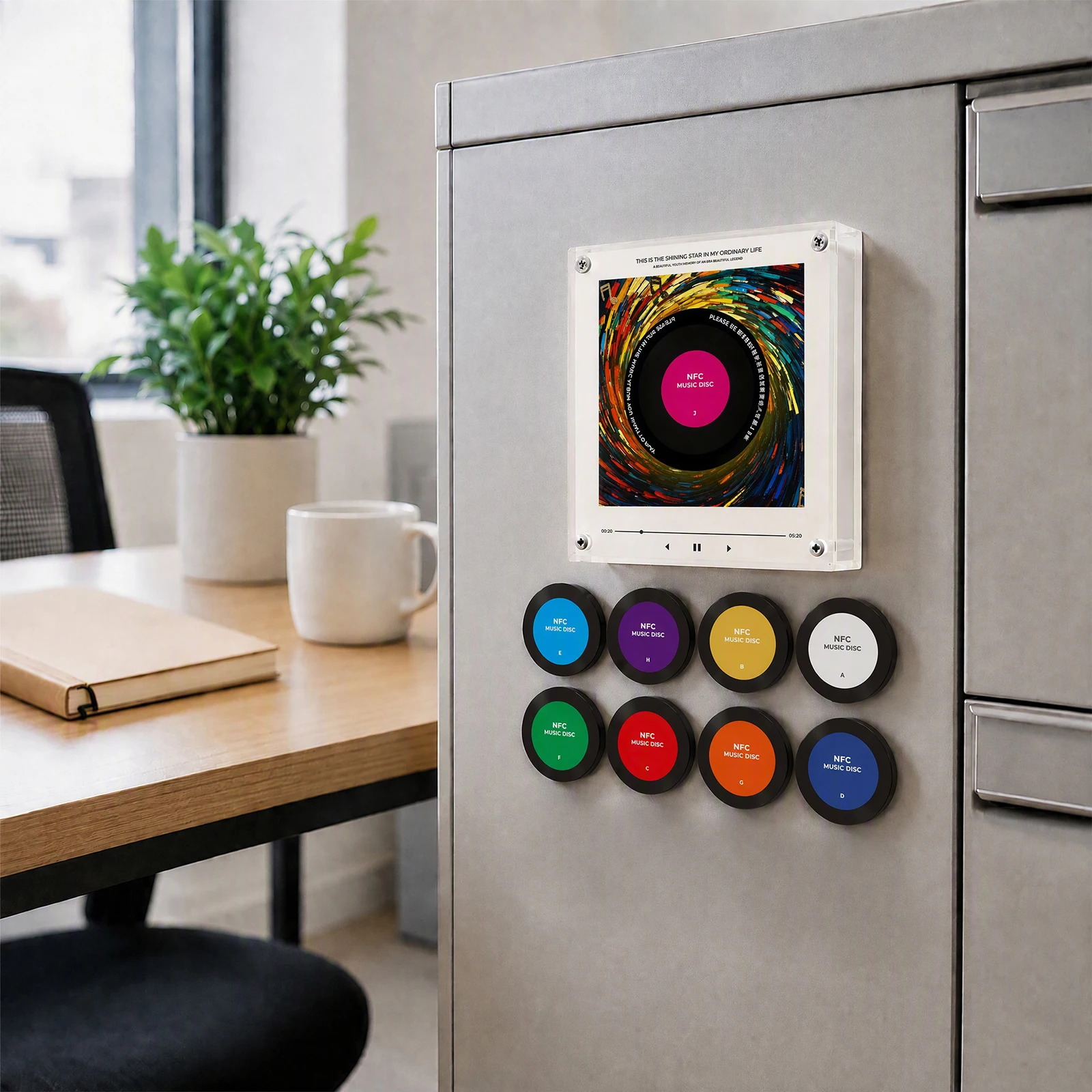 Rotating LED Night Light Mini Vinyl Record Player NFC-compatible Fridge Magnet Retro Turntable 9 Records Decor