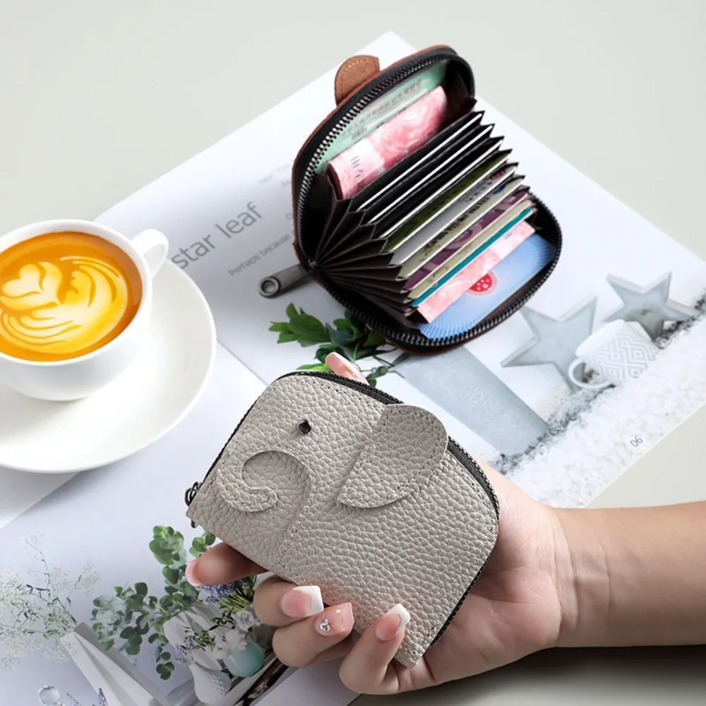 

Elephant Shaped Card Bag Multi Slot Card Holder Pu Leather Large Capacity Coin Purse Wallet Mini Zipper Cartoon Money Bag