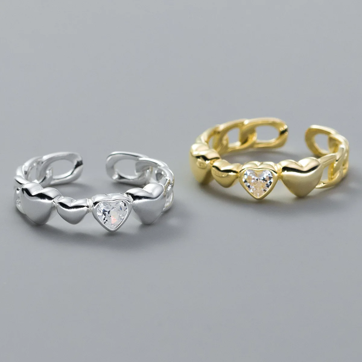 

925 Sterling Silver Heart Zircon Adjustable Rings Wedding Engagement Jewelry For Women Dropshipping
