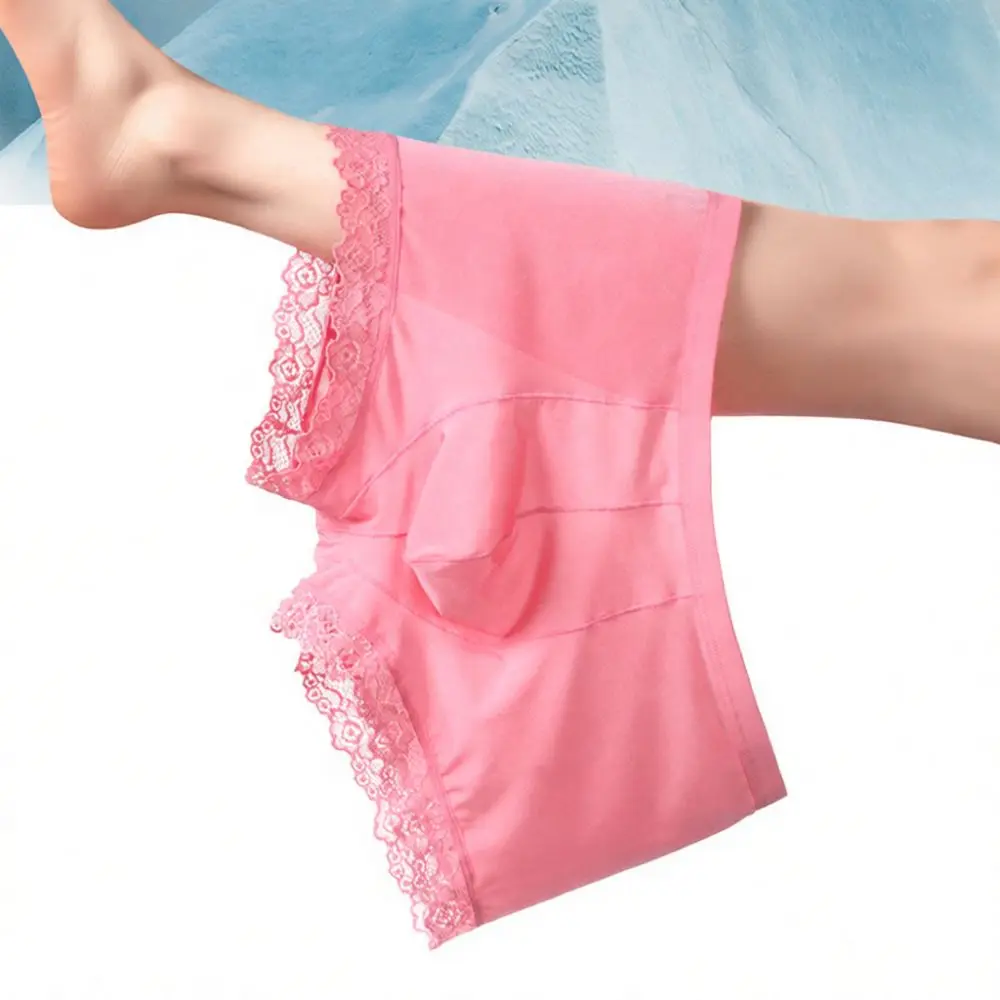 Mens Sexy Underwear Ice Silk Lace Boxer Briefs Low Waist Breathable Large Pouch Comfortable Soft Quick Dry Summer Shorts Trunks