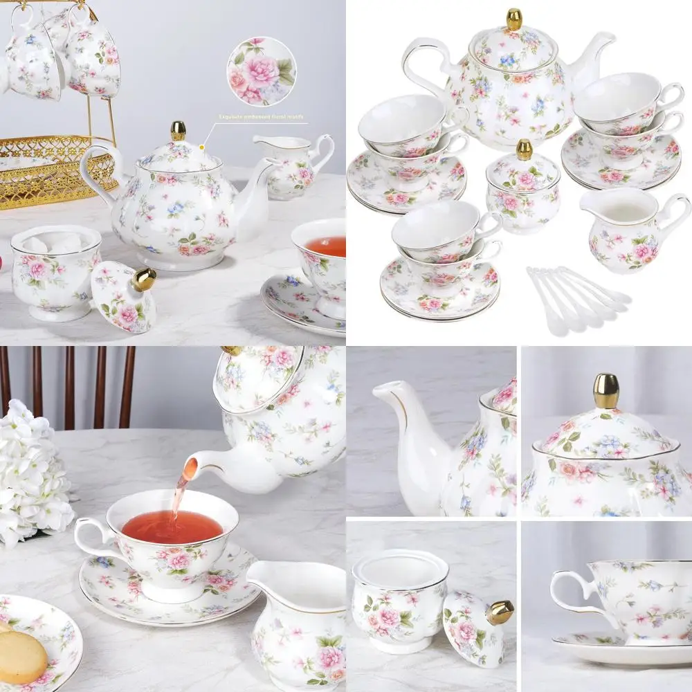 

Винтажный розово-синий фарфоровый чайный сервиз с цветочным принтом и золотой отделкой, кофейный сервиз в британском стиле для взрослых, романтический подарок на свадьбу, бюстгальтер