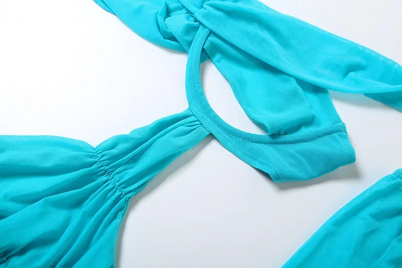 Mini robe moulante à lacets, dos nu, maille transparente, Patchwork, Sexy, épaules dénudées, manches Extra longues, couverture, Clubwear