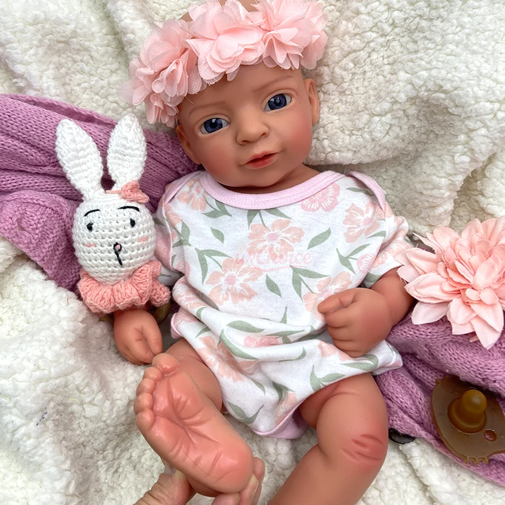 Nouvelle poupée bébé reborn 100 % silicone, 45 cm, poupée fille lestée avec bouche ouverte, idéale pour les enfants de 3 ans et plus, cadeau de Nouvel An.