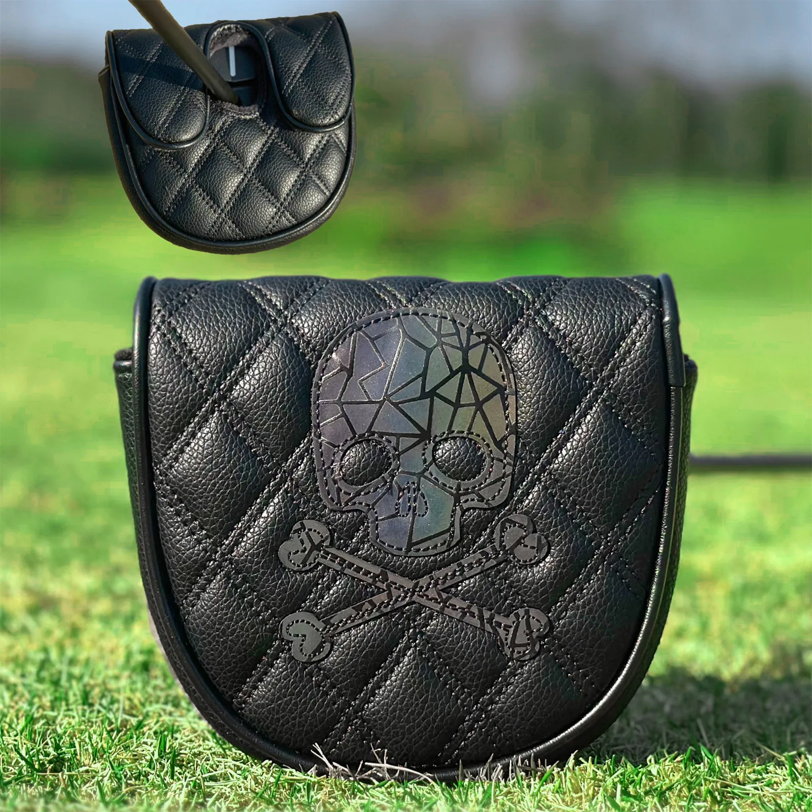 Black Skull Pattern Golf Club Head Cover Magnetic Semi-circular Putter Protective Cover Headcover with Velvet Lining