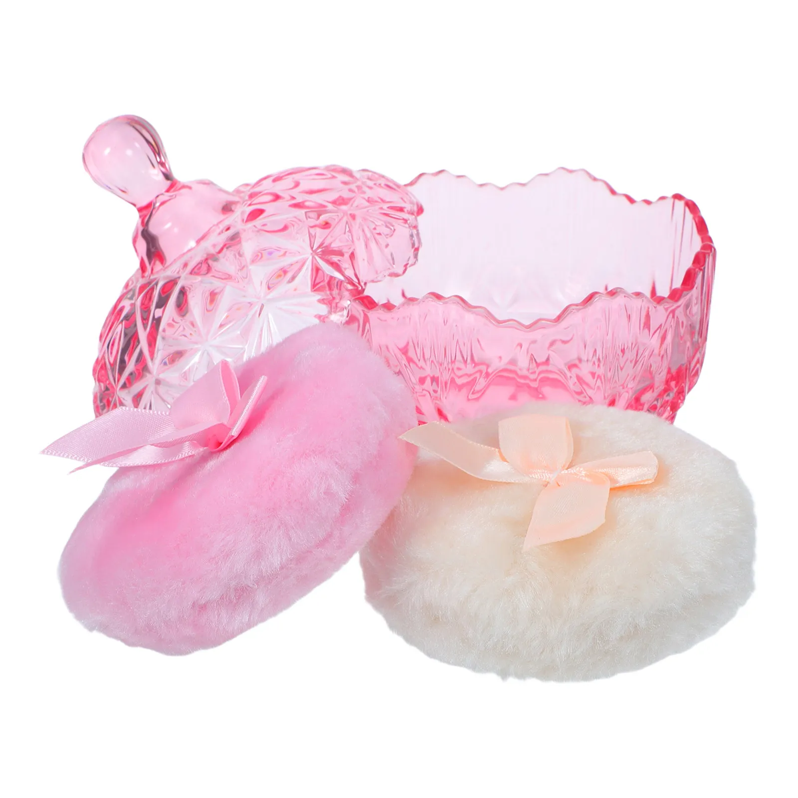 1Set Baby Bath Powders Puff with Storage Jar Soft Round Bow Puff Ergonomic Design for Delicate Skin Reusable Velour