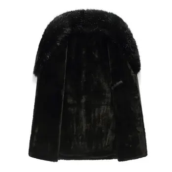 Winter Faux fur collar PU leather men's velvet thick warm fluffy coat long sleeve casual black windbreaker jacket male plus size