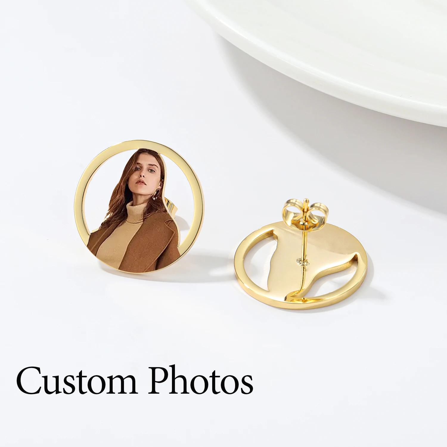 

Personalized Round Portrait Earrings Custom Photo Earrings Color Printing Christmas Gifts for Mom Stainless steel Jewelry