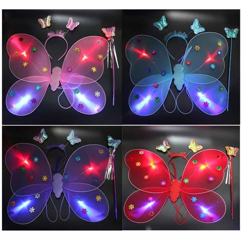 Creative Simulation Butterfly Wings Fairy Wand Hair Bands Set Children's Party Dress Up Cosplay Props Kids Light-emitting Toys