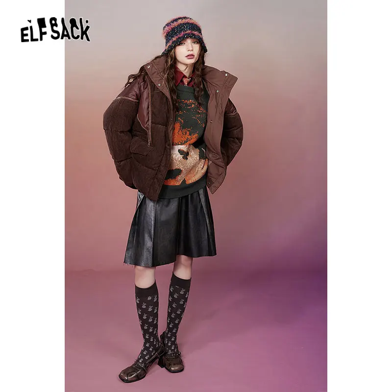 ELFSACK Gyary Y2K 2000s PU Skirt Women 2023 Winter New Korean Fashion Designer Bottom