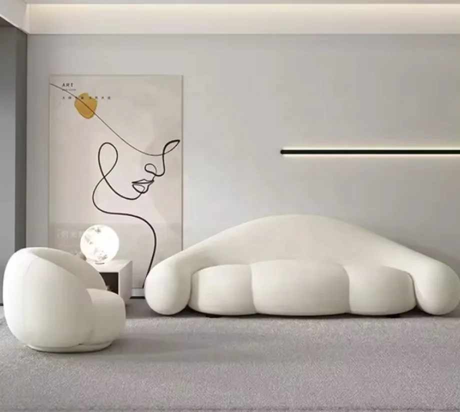 Small apartment living room sofa curved beauty salon shop reception sofa