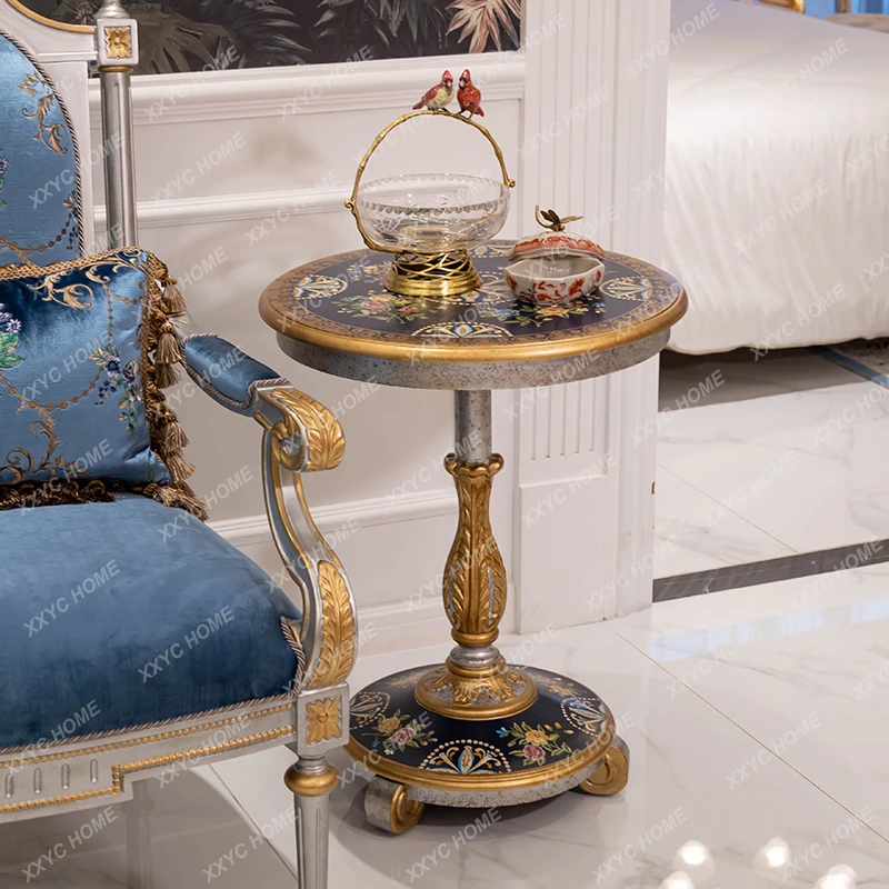 luxury blue hand-painted small round table heavy industry engraved rounded corner table
