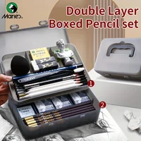 Juego de lápices Marie's 23/27 piezas con caja de doble capa con grafito carbón, lápices, borradores, cuchillo, para pintar, escribir para adultos