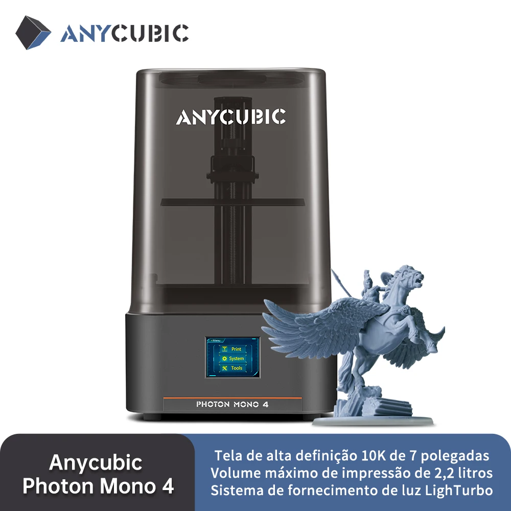 ANYCUBIC Photon Mono 4 AE Version LCD Impressora 3D de resina UV com tela de alta definição de 7 "10K Tamanho de impressão 3D de alta velocidade 153 × 87 × 165 mm
