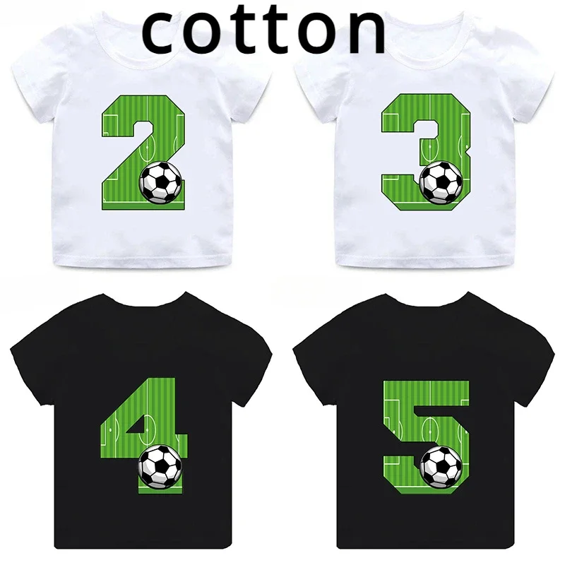 Numero di calcio stampa divertente ragazzo bambini vestiti 1 2 3 4 5 6 7 8 9 anni compleanno cartone animato bambino cotone T-Shirt neonate T-Shirt