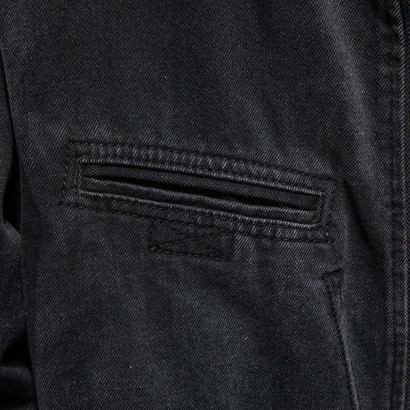 خريف شتاء جديد الوقوف طوق سستة الدنيم سترة الرجال عادية البريطانية سليم الأسود دراجة نارية الذكور البيسبول سترة كاوبوي معطف #3