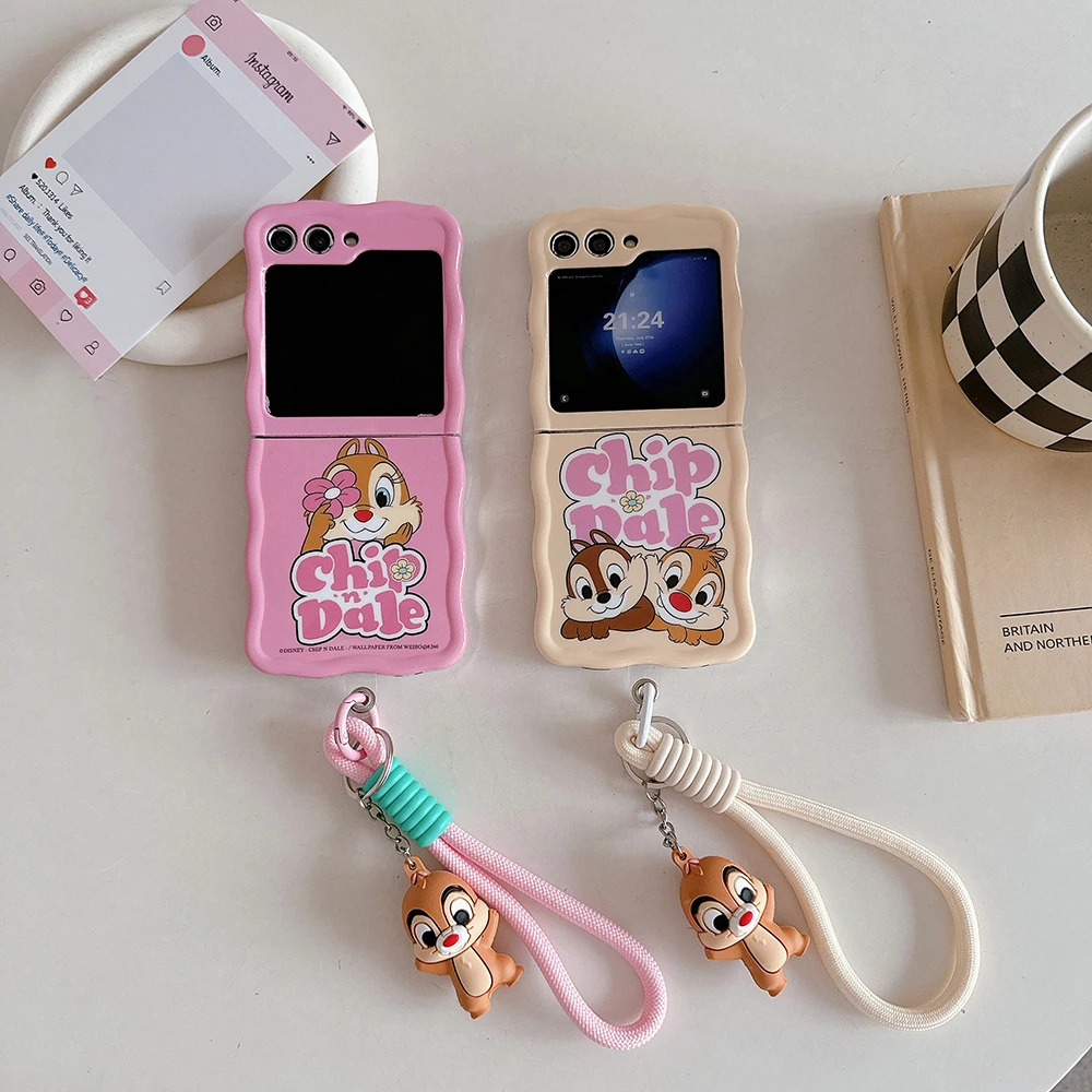 Disney Chip 'n' Dale with Lanyard Phone Case for Samsung Galaxy Z Flip 3 4 5 Z Flip 6 5G PC Hard Anti-fall Back Cover