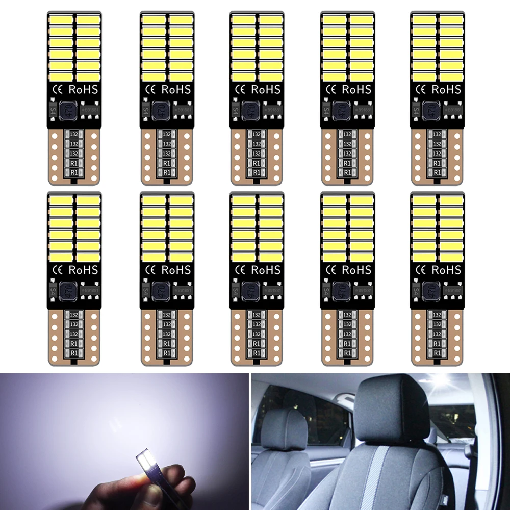 10pcs T10 W5W LED 194 168 Bulb 2825 5W5 12V Canbus No Error Super Bright Car Interior Side Light License Plate Lamp Auto White