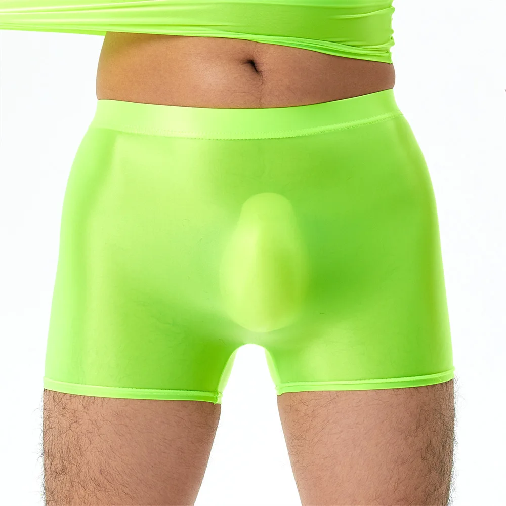 Bóxer de nailon transparente para hombre, ropa interior Sexy de Color sólido, bragas elásticas de seda de hielo, Cueca