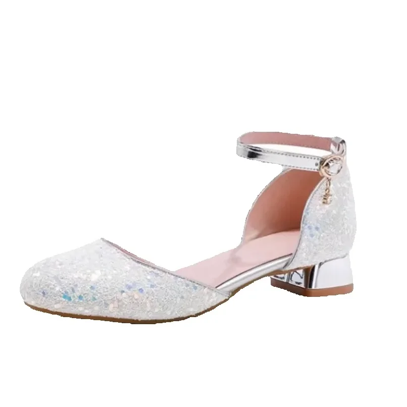 

Girls' White High Heels – Crystal Leather Princess Dress Shoes for Big Kids Performance & Hosting