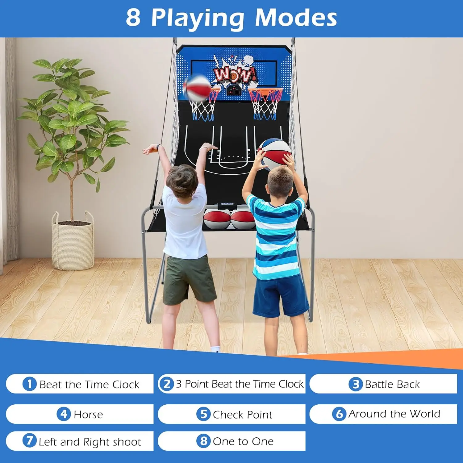 Foldable Dual Shot Basketball Arcade Game, Basketball Hoop Game w/Electronic Scoring, 8 Game Modes, 4 Balls, Indoor Outdoor Elec