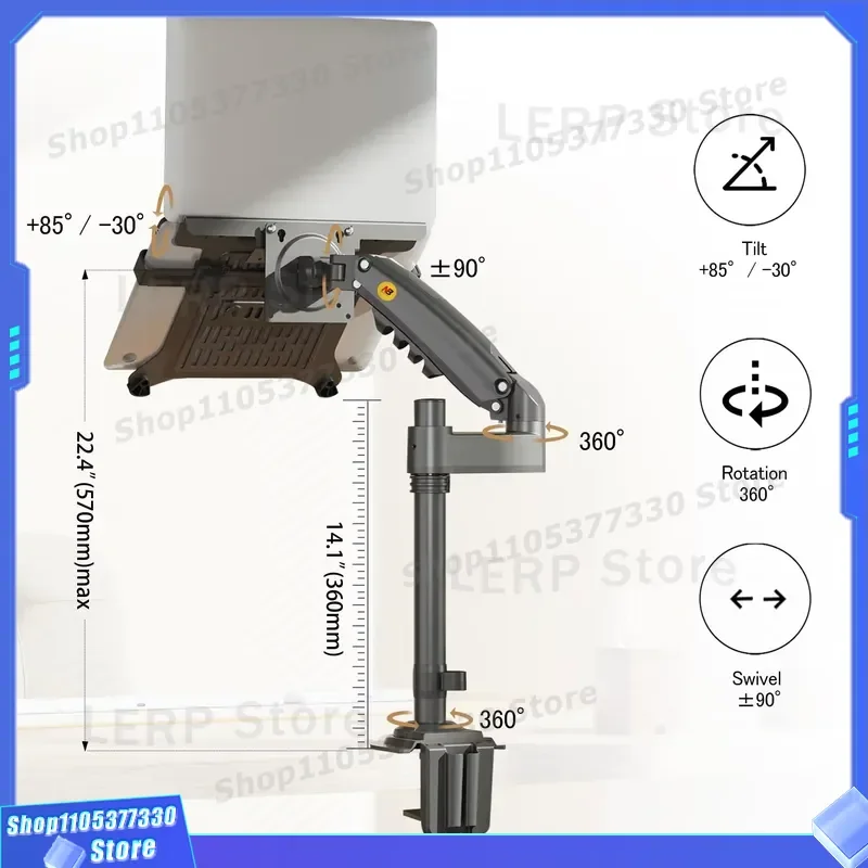 NB H100-FP Laptop Stand Adjustable Tray for 10-17 Inch Notebook Full Motion Arm with VESA Mount Plate for 17-30 Monitor Desk
