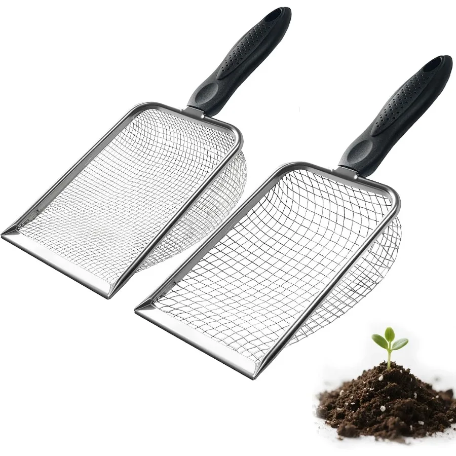 2pcs 2-in-1 Gardening Soil Sifter Set with 3.8/5mm Mesh Garden Sieve Shovel Sifter Screen Potting Scoop for Sand Dirt Rock