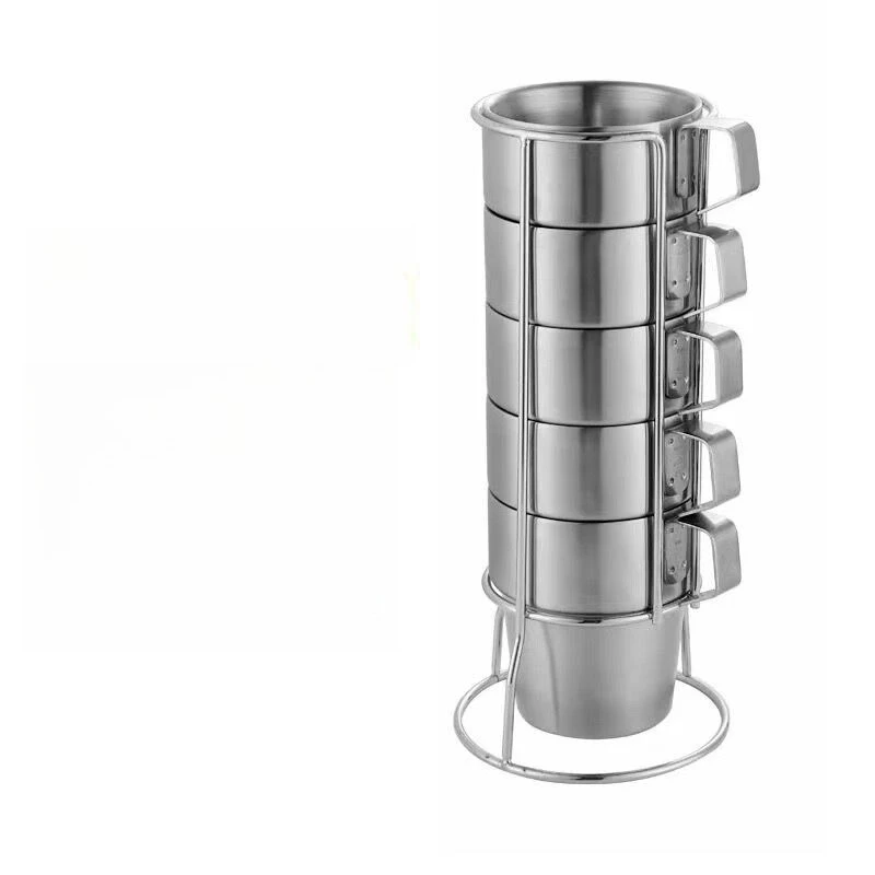 300ml Double Wall Stainless Steel Coffee Cup Set with Holder Matte Finish for Home Hotel Use