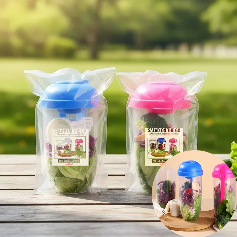 Tragbarer Frühstücks-Salatbecher mit Gabel, Auslaufsicherer Lebensmittelechter Kunststoffbehälter für Overnight Oats, Mittagessen Unterwegs, Küchenzubehör