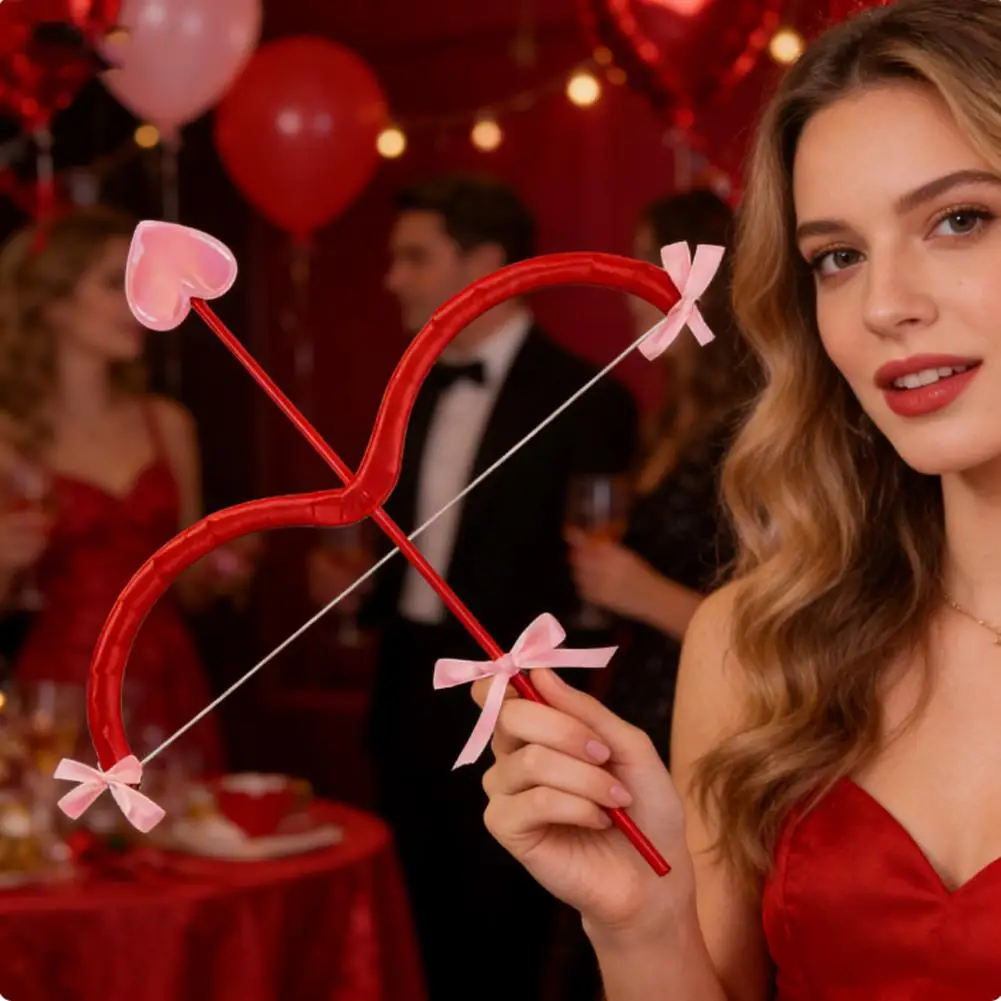 Accesorios románticos de disfraz de Cupido con arco y flecha, accesorios para fiestas de pareja, accesorios para juegos de rol, accesorios rosas y rojos en forma de corazón para el día de San Valentín