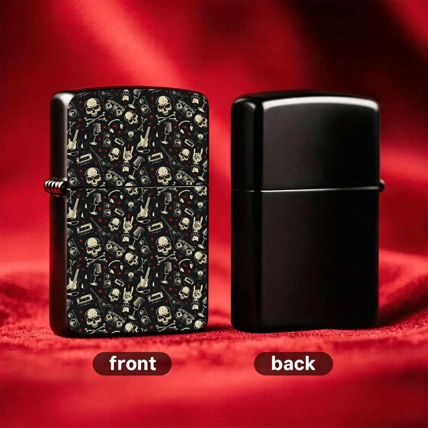 Reusable Flip-Top Pocket Metal Windproof Lighter, Full Print with Retro Rock Elements, Sturdy and Durable, Portable for Daily Carry, Ideal for Personalized Trendy Play, and Gift-Giving Humorous and Fun Lighter
