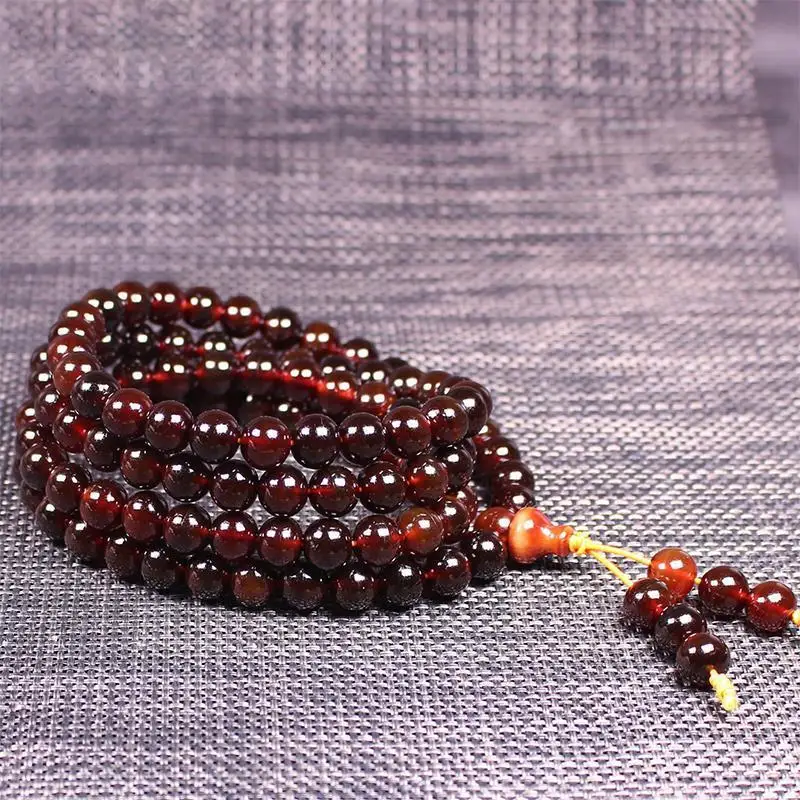 Full Blood Wine Red Round Bead Bracelet Mountain 108 Unisex Buddhist Beads Cultural P