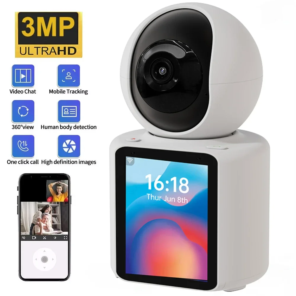 2.8' IPS Screen Camera Security Wifi Motion Detection Alarm Webcam 2-way Video Call Night Vision Home Surveillance Cameras PTZ