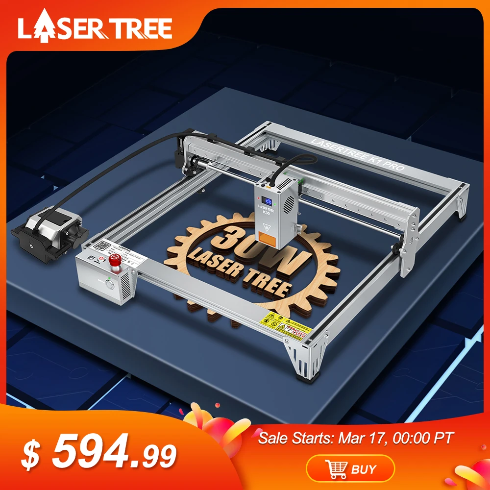 

LASER TREE K1PRO Laser Engraver with 30W 40W Laser Module Engraving Cutting Machine CNC Woodworking Tools Working Area 400X400mm