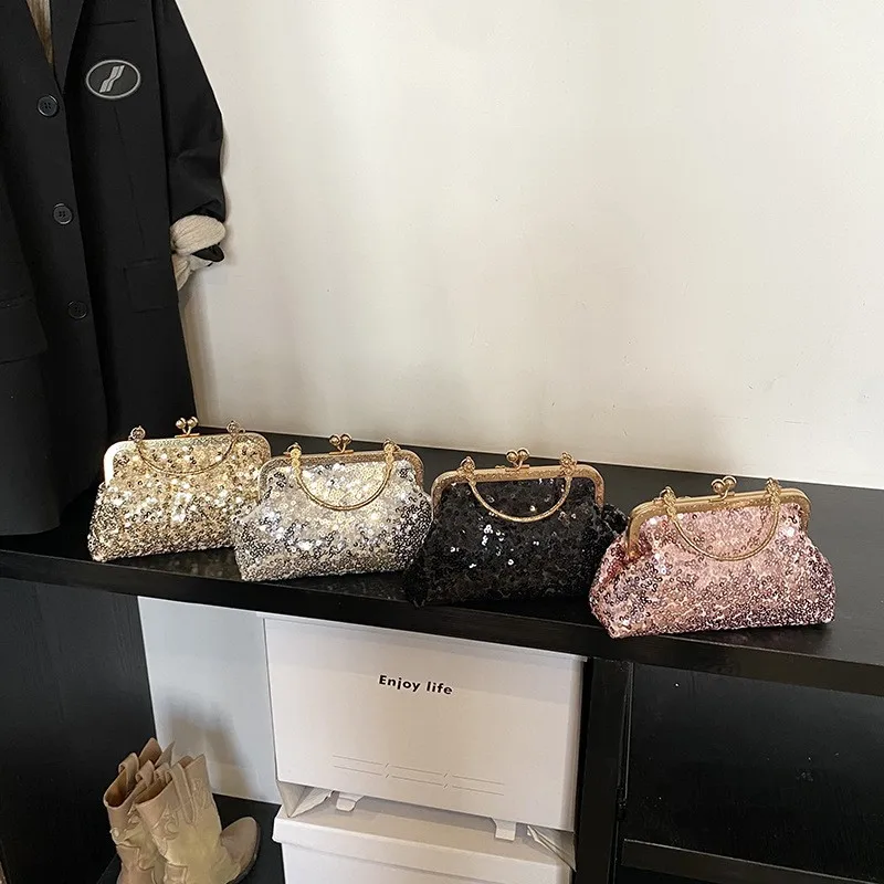 

2025 Glitter Evening Bag for Women - Elegant Rhinestone Shoulder Chain Purse, Sparkly Clutch Handbag for Party Wedding