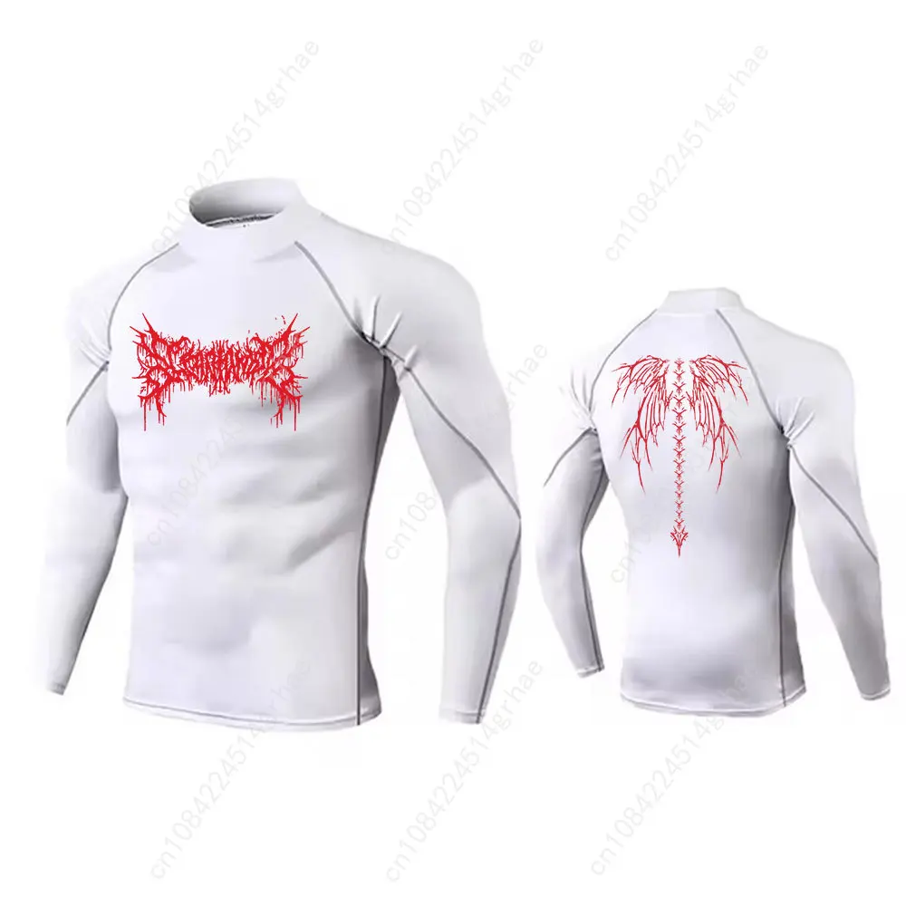 Camisa de compresión de cuello alto Y2K para hombre, gimnasio rápido, Fitness, protector de erupción seco, cuello alto, camisetas de culturismo atléticas musculares de verano