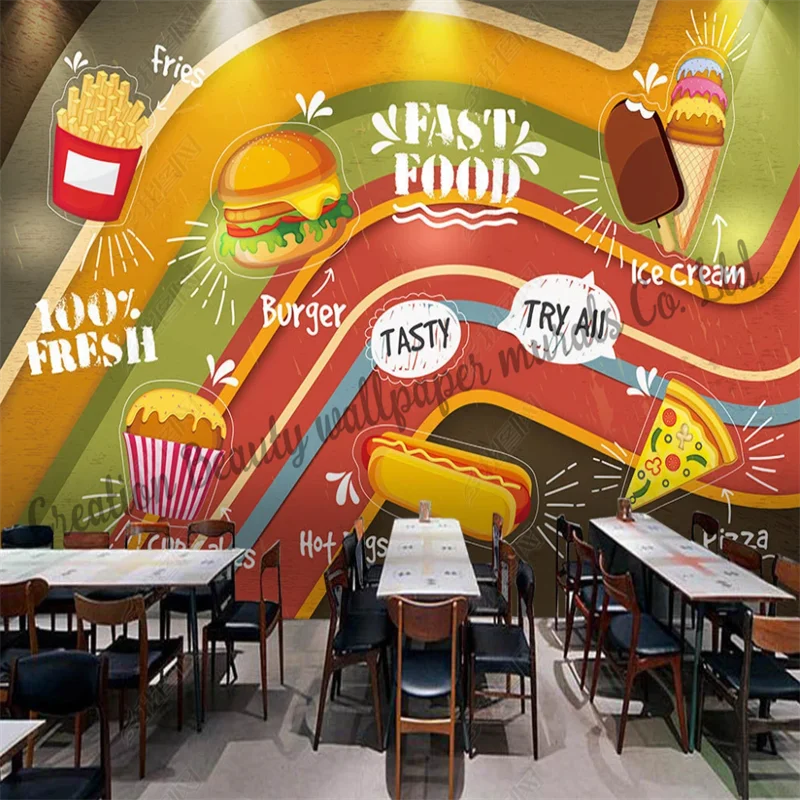 

Fried Chicken Burger Wallpaper Colorful Murals Industrial Decor Fast Food Restaurant Snack Bar KTV Background Wall Papel Tapiz