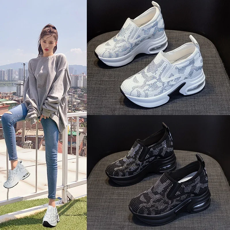 

Women's Shoes 2023 Autumn New Casual Small White Shoes Rhinestone Platform Sports Air Cushion Shoes Plus Size Zapatos De Mujer