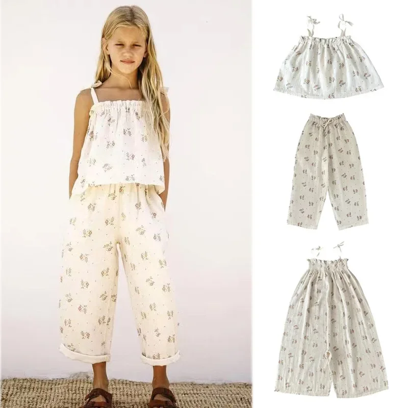 

In Stock! Liilu Baby Girl Anti Mosquito Pants Cotton Yarn Casual Thin Wide Leg Trousers Children Floral Anti Mosquito Pants