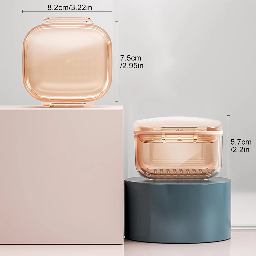 1PCS Denture Bath Box – 3-Layer Leak-Proof Retainer Case with Drain Tray | Denture Soak Container for Mouth Guards,Night Guards
