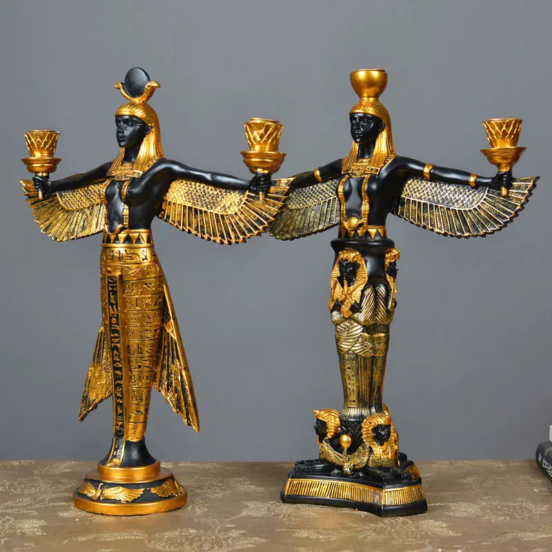 

Ancient Egypt God Statue Resin Crafts Wing Candleholder Goddess Art Sculpture Home Decoration Souvenirs Gift