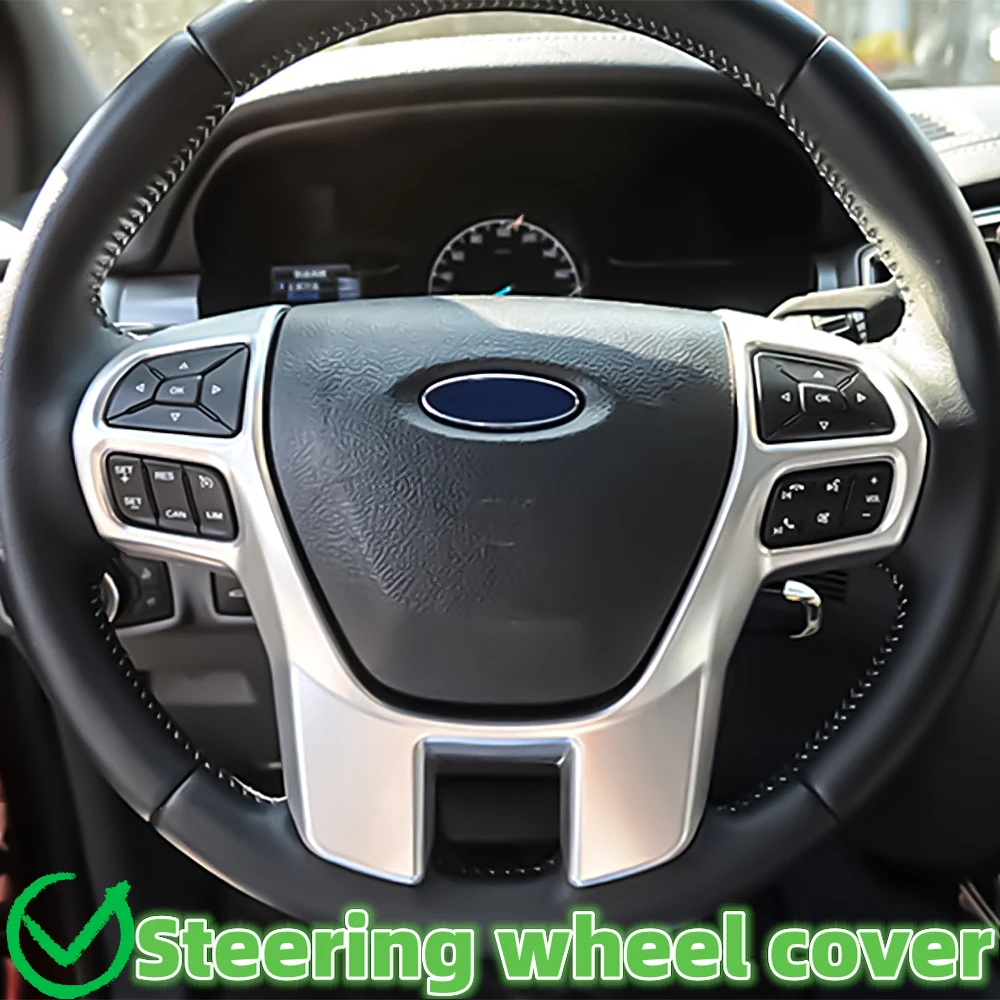 For Ford Ranger Everest Endeavour 2015 2016 2017 2018 2019 2020 2021 Car Steering Wheel Panel Cover Frame Sticker ABS Accessory