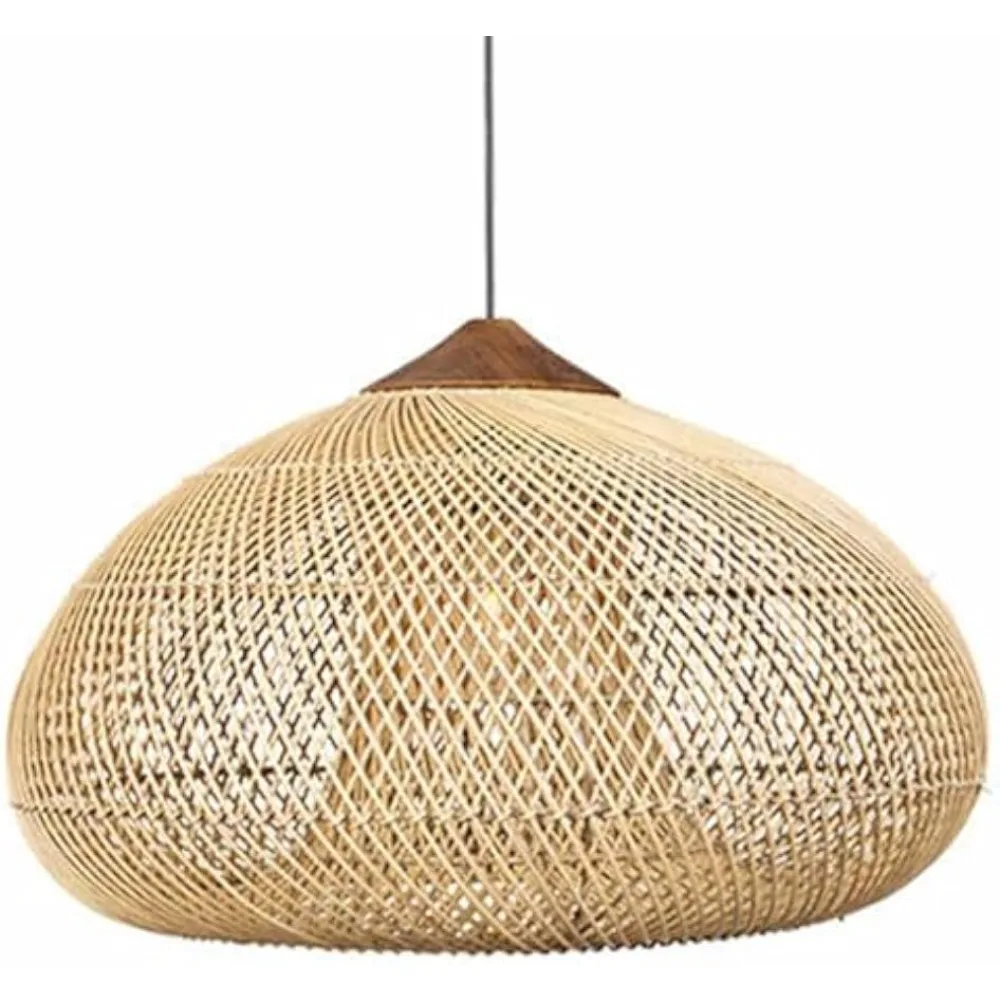 

60/80cm Beige Rattan Art Pendant Lights Hand Knitted Wicker Rattan E26/E27 Ceiling Fixture for Bedroom, Living Room, Dining Room