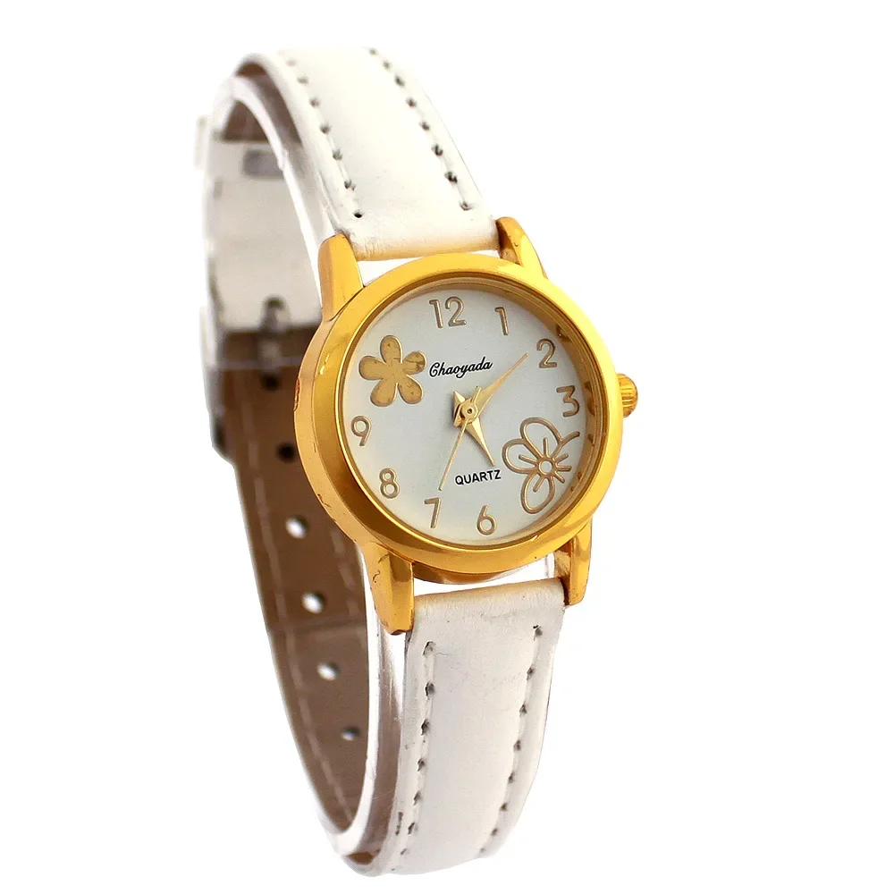 10 สีน่ารักน่ารักแฟชั่นดอกไม้สีขาวนาฬิกาผู้หญิงสายนาฬิกาหนังสีขาว Dial เลดี้ควอตซ์หญิงนาฬิกาข้อมือ U55
