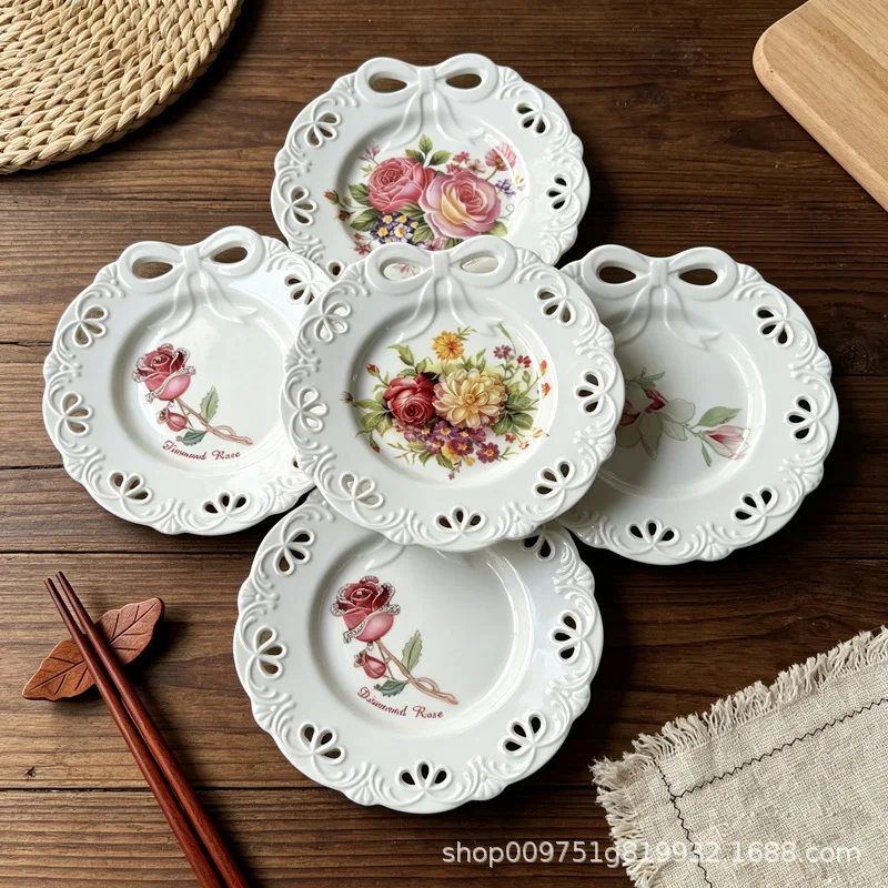 HYS High-value lace plate Ceramic household tableware plate Flower dessert plate Sushi Exquisite and advanced sense