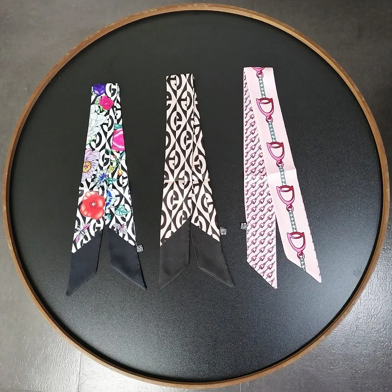 5*85cm nueva cadena de herradura flor enredada bolsa mango cinta pequeña bufanda de sarga para mujer bufanda de seda regalo al por mayor