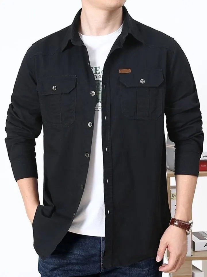 Loose Fit Long Sleeve Casual Shirt Men's Workwear Style Button up Classic Collar Versatile Autumn Shirt Comfortable Straight Cut