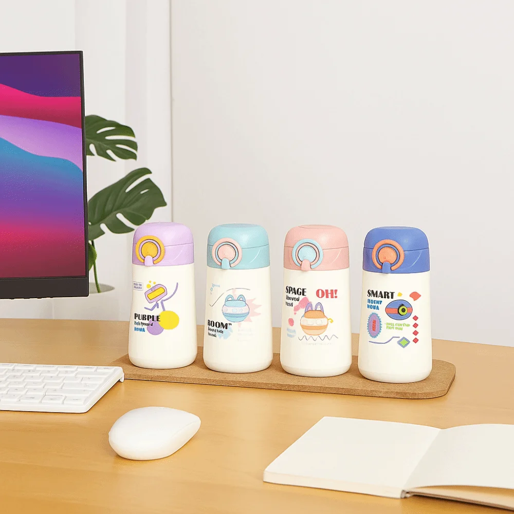 

Stainless Steel Children Thermos Water Bottle Keeps Cold and Heat 400ML Portable Straw Water Cup Drinking Kettle Leak Proof